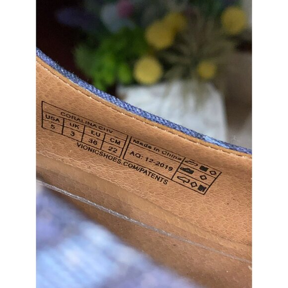 Vionic Aruba Coralina City Slingback Wedge Sandals Chevron Pattern Blue Size 5 U - Picture 4 of 7